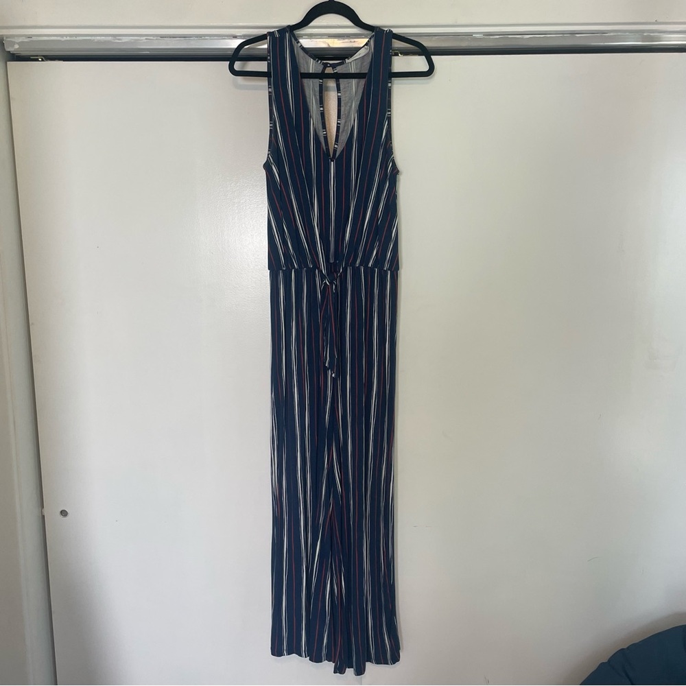 All in Favor Navy and Red Striped Jumpsuit